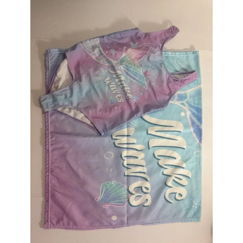 B Magical Girls Mermaid Swimsuit and Beach Towel Set UPF 50 Size 10